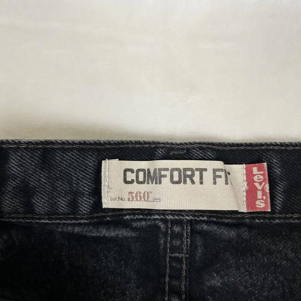 Levi's 560 Jeans Mens 36x38 Black Relaxed Tapered Denim Dark Wash READ